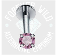 Crystal Prong-Set Labret ↠ Silver ~ 3mm Gem • Sold Individually