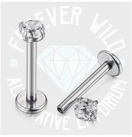 Crystal Prong-Set Labret ↠ Silver ~ 3mm Gem • Sold Individually