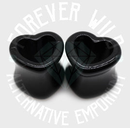 Acrylic Heart Tunnels ↠ Black ~ Pair