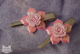 Pink Flower Hairclips ~ Set Of 2