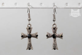 Cross Earrings With Black Rhinestones